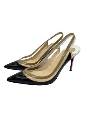 Christian Louboutin Paulina Slingback Pumps Black Patent Leather PVC 35.5 US 5.5